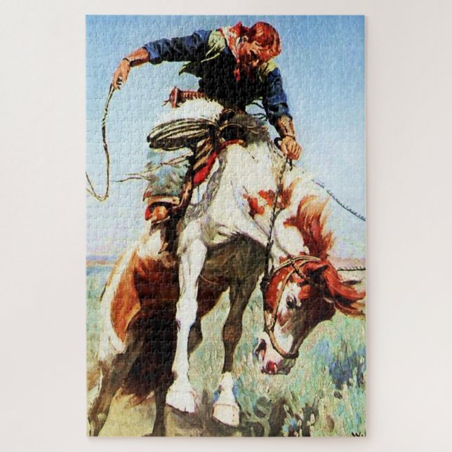 “Bronco Rider” Western Art by W Herbert Dunton Jigsaw Puzzle (Vertical)