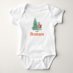 Bronson Name Reveal Letter B Woodland Boy Squirrel Baby Bodysuit
