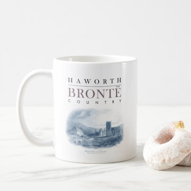Bronte Country with Haworth Church and Parsonage Coffee Mug (With Donut)