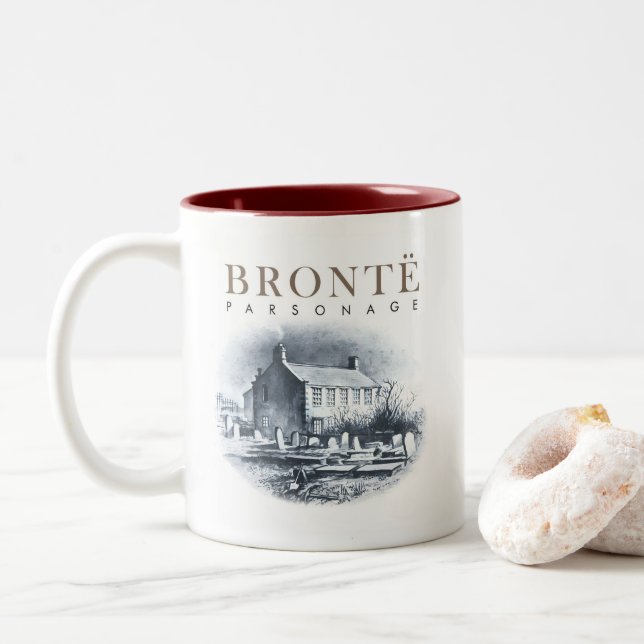 Bronte Parsonage Home of the Brontes Two-Tone Coffee Mug (With Donut)