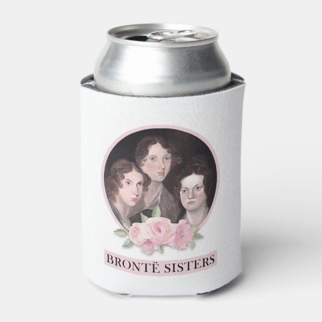 Bronte Sisters Portrait with Pink Roses Can Cooler (Can Front)