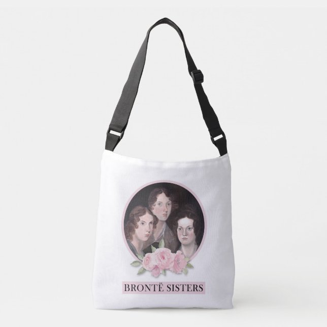 Bronte Sisters Portrait with Pink Roses Crossbody Bag (Front)