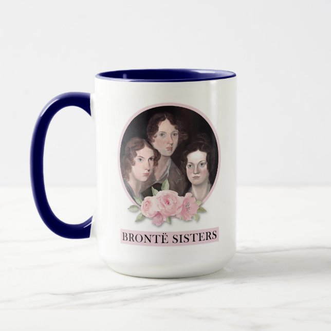 Bronte Sisters Portrait with Pink Roses Mug (Left)