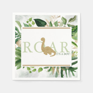 Brontosaurus Baby Shower Cocktail Green and Gold Napkin