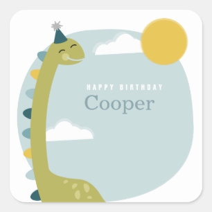 Brontosaurus Blue Dinosaur Birthday Square Sticker