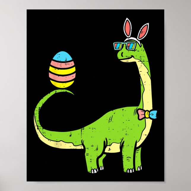 Brontosaurus Bunny Ears Egg Easter Day Dinosaur Di Poster (Front)