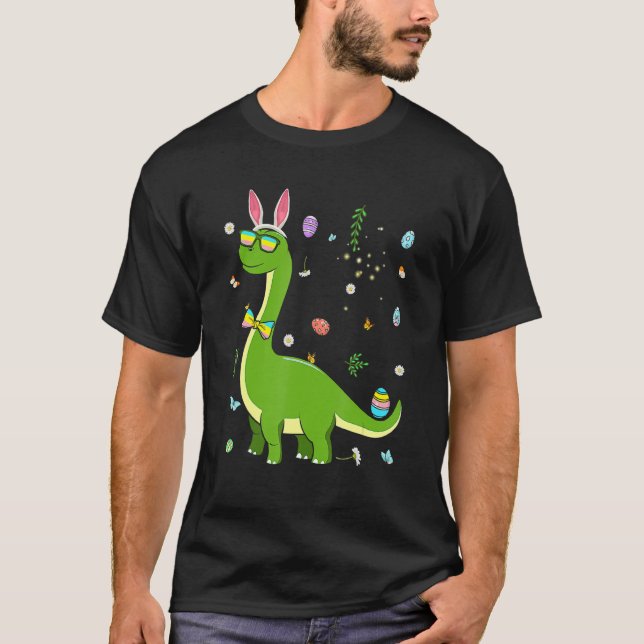 Brontosaurus Bunny Ears Egg Easter Day Dinosaur Di T-Shirt (Front)