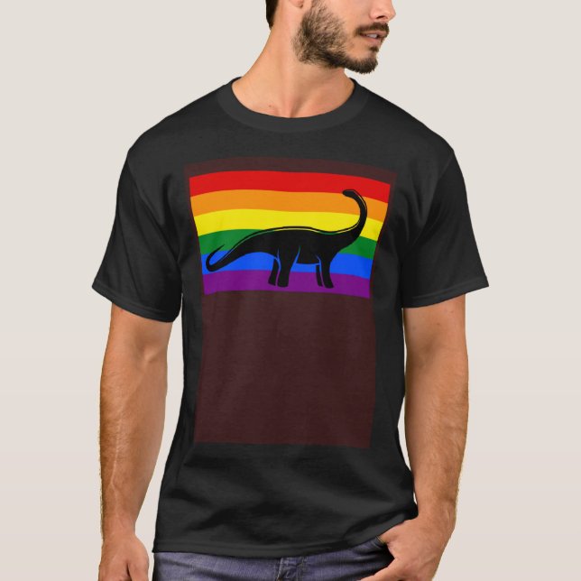 Brontosaurus Dinosaur  Gay Pride Flag Aesthetic T-Shirt (Front)