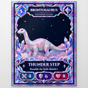 Brontosaurus Dinosaur, Rainbow Foil Art Postcard