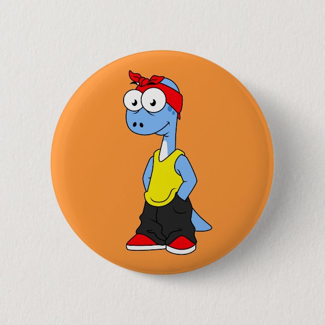 Brontosaurus Dressed In Hip Hop Clothing. 6 Cm Round Badge (Front)