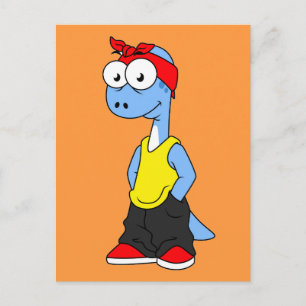 Brontosaurus Dressed In Hip Hop Clothing. Postcard