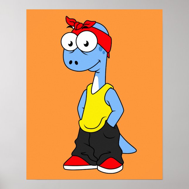 Brontosaurus Dressed In Hip Hop Clothing. Poster (Front)