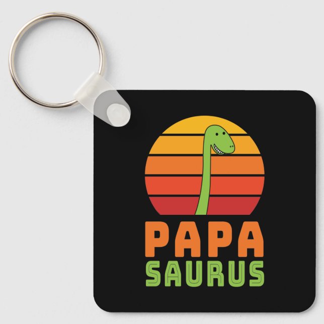 Brontosaurus Papasaurus Dinosaur Father's Day Key Ring (Front)