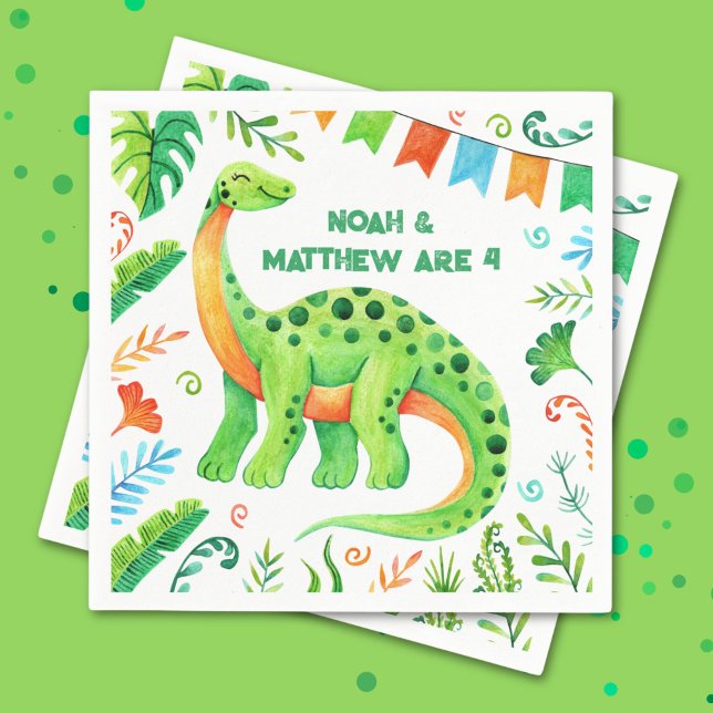 Brontosaurus Prehistoric Dinosaur Joint Birthday Napkin (Brontosaurus Dinosaur Joint Birthday Napkins)