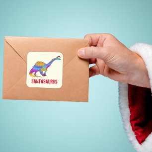 Brontosaurus Santa Rainbow Dinosaur Funny Slogan   Square Sticker