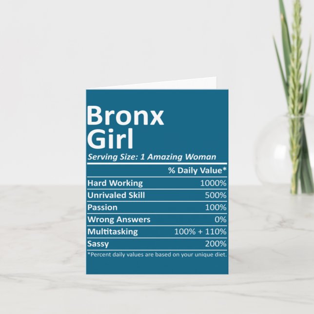 Bronx Girl Ny New York Funny City Home Roots Usa G Card (Front)
