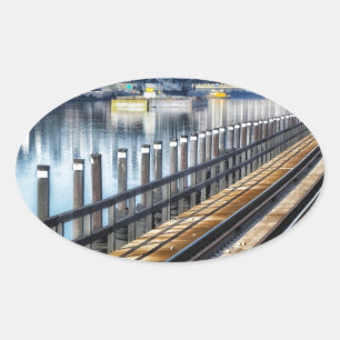 bronx new york city buildings river oval sticker