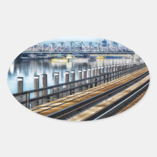 bronx new york city buildings river oval sticker