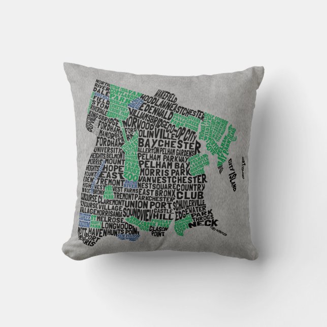Bronx New York City Typography Map Cushion (Front)