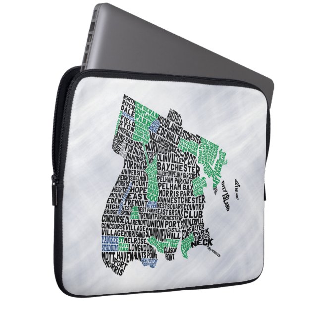 Bronx New York City Typography Map Laptop Sleeve (Front Right)