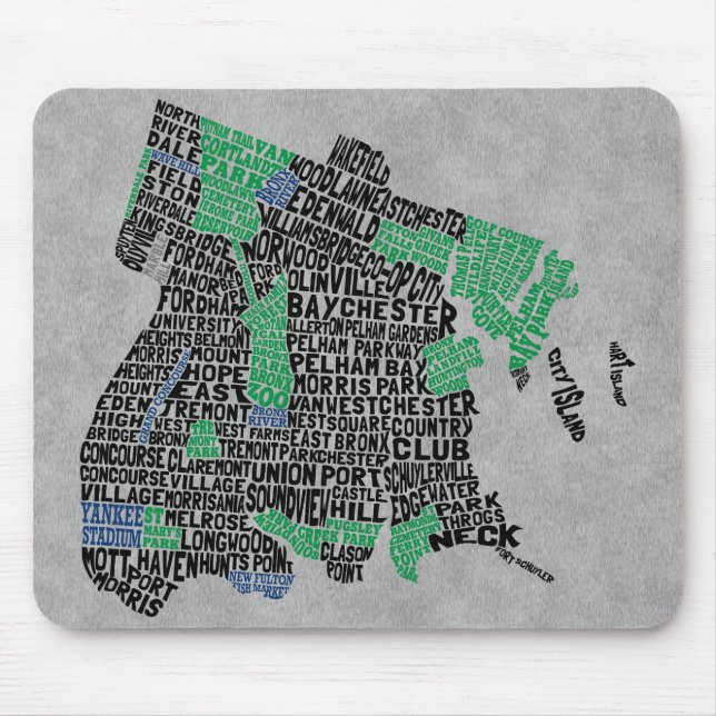 Bronx New York City Typography Map Mouse Pad (Front)
