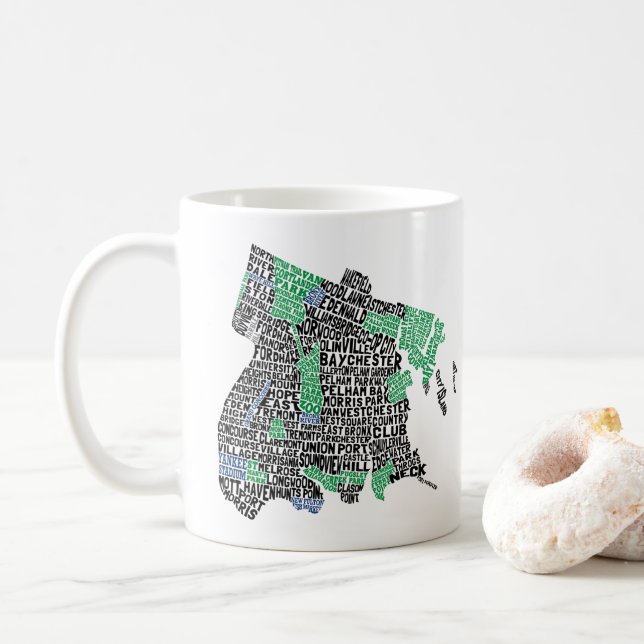 Bronx New York City Typography Map Mug (With Donut)