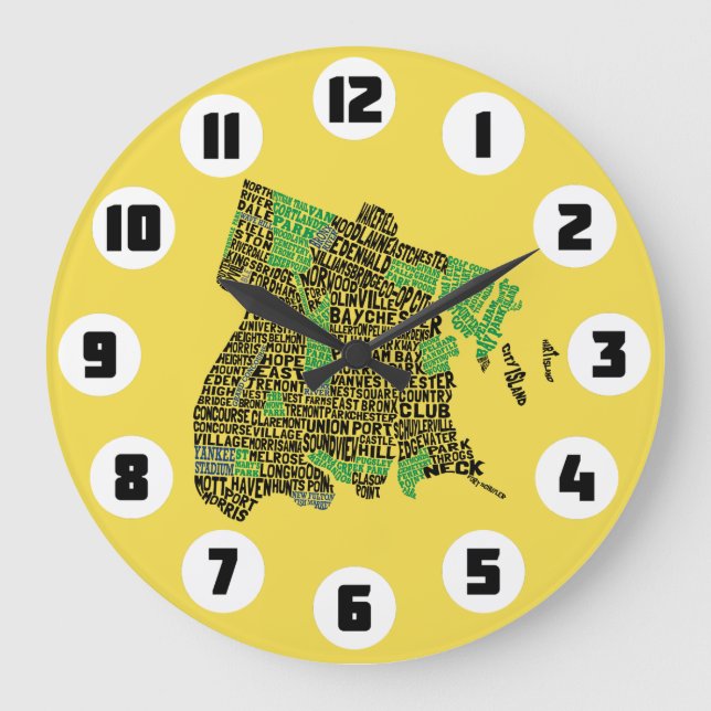 Bronx New York City Word Art Map   Large Clock (Front)