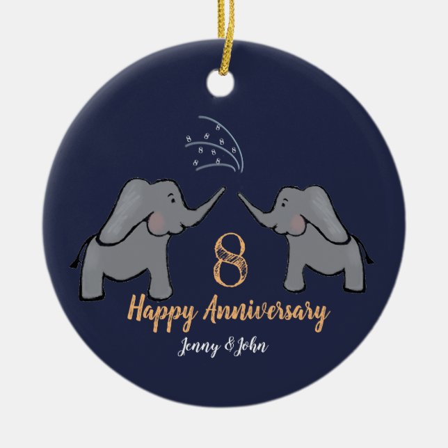 Bronze 8th anniversary elephant husband & wife ceramic ornament (Front)