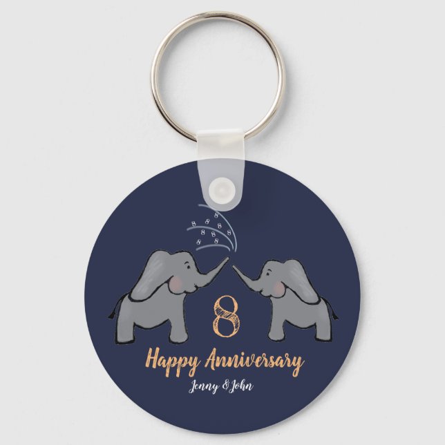 Bronze 8th wedding anniversary elephant couple key ring (Front)