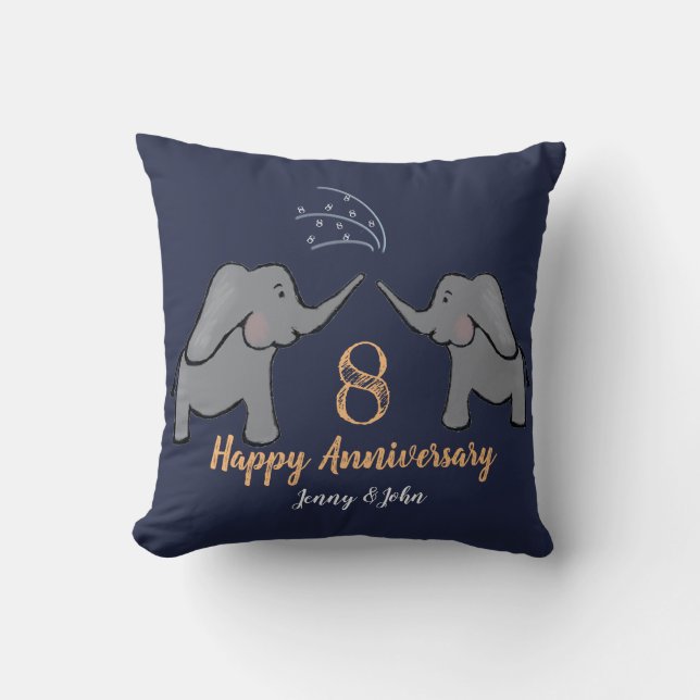 Bronze 8th wedding anniversary elephant navy cushion (Front)