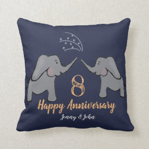 Bronze 8th wedding anniversary elephant navy cushion