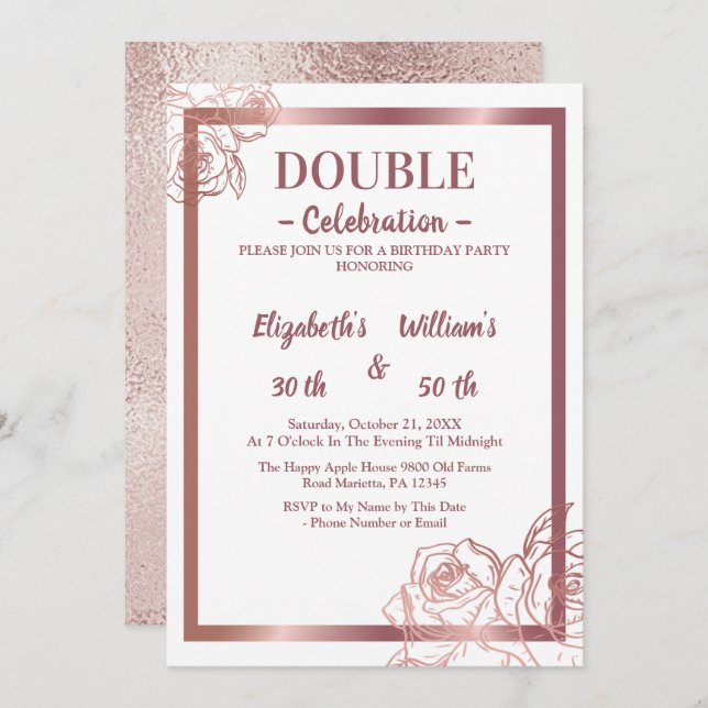  Bronze Adult Double Joint twin birthday   Invitation (Front/Back)