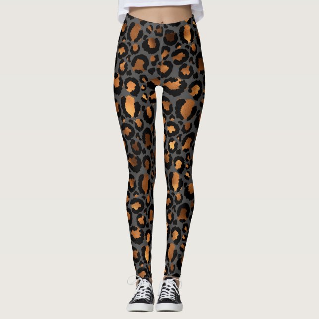 Bronze and black leopard, cheetah animal print leggings (Front)