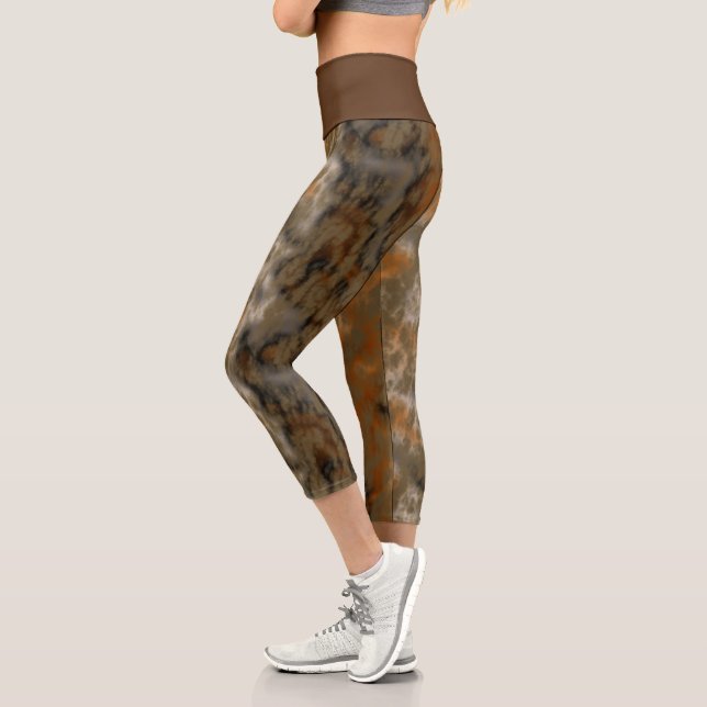 Bronze and Copper Marble Abstract Capri Leggings (Left)