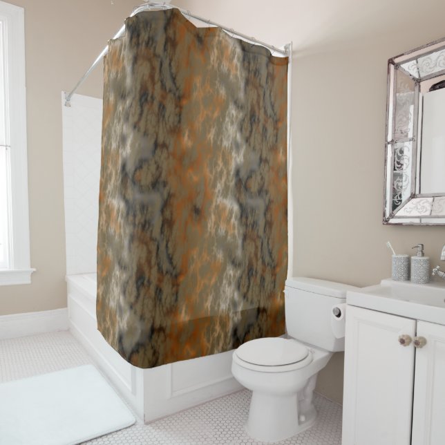 Bronze and Copper Marble Abstract Shower Curtain (In Situ)