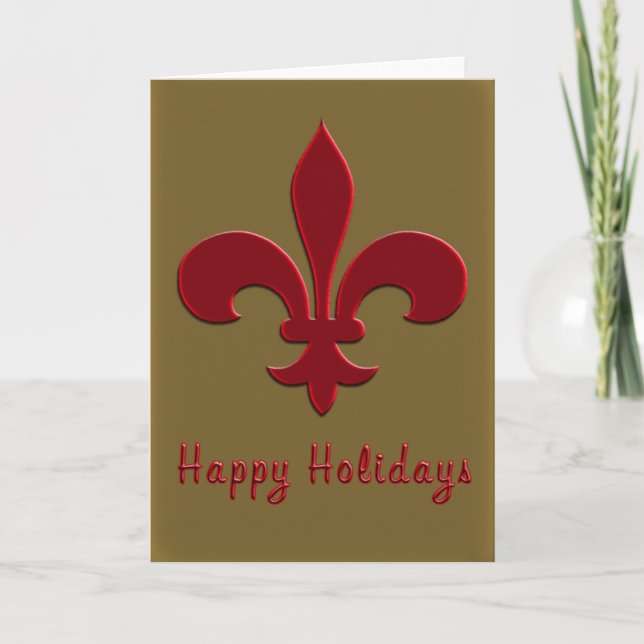 Bronze and Deep Red Fleur de Lis Holiday Cards (Front)