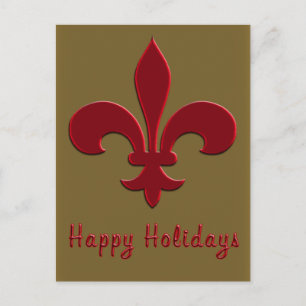 Bronze and Deep Red Fleur de Lis Holiday Cards