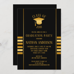 Bronze and Gold Gradient on Black Graduation Party Invitation