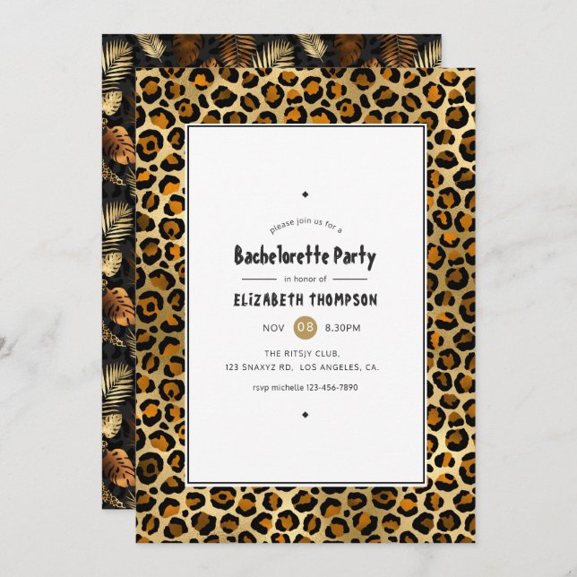 Bronze and Gold Leopard Bachelorette Party Invitation (Front/Back)