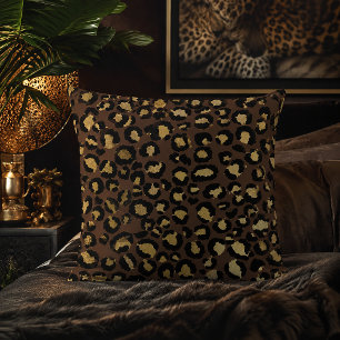 Bronze and Gold Leopard Print Animal Pattern Cushion