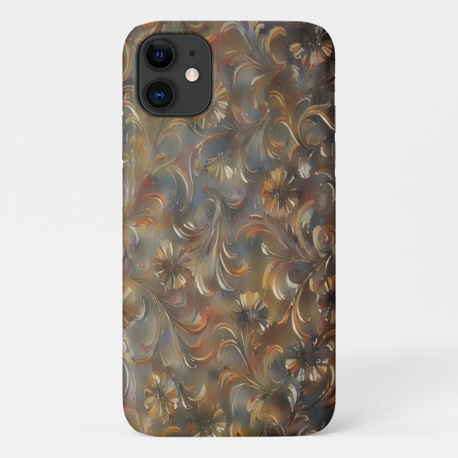 Bronze and Grey Floral Art Phone Case (Back)