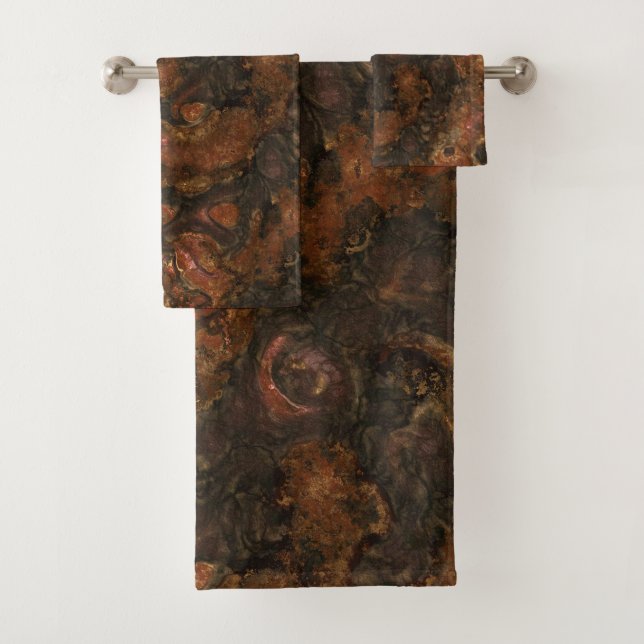 Bronze and Pink Stone Abstract Bath Towel Set (Insitu)