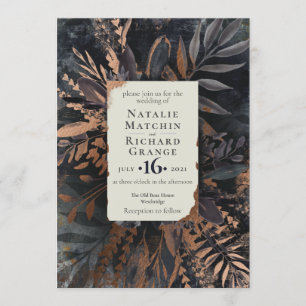 Bronze and Slate Moody Bouquet Wedding, Invitation
