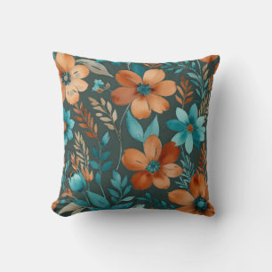 bronze and teal flowers cushion