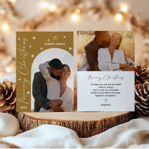 Bronze Arch Modern Script 2 Photo Merry Christmas  Holiday Card