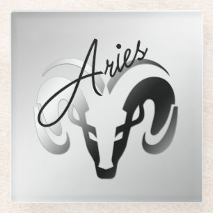 Bronze Aries the Ram Zodiac Glass Coaster