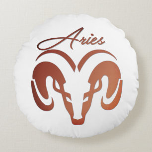 Bronze Aries the Ram Zodiac Round Cushion