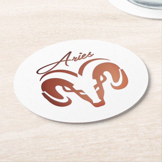 Bronze Aries the Ram Zodiac Round Paper Coaster (Angled)