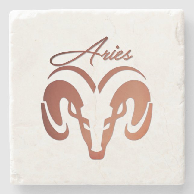 Bronze Aries the Ram Zodiac Stone Coaster (Front)