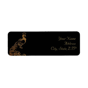 Bronze Art Deco Peacock and Floral Return Address Label